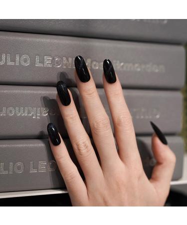 Semi Cured Gel Nail Strips 20 Pcs - Cat Eye Black | Salon-Quality Manicure Set with Nail File & Cuticle Stick | Long Lasting & Easy to Apply/Remove - Buy Online on GoSupps.com