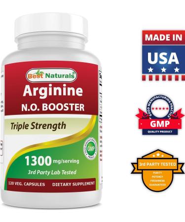 Best Naturals L-Arginine NO Booster Triple Strength 1300 mg Serving 120 Veg Capsules (120 Count (Pack of 3)) 120 count (Pack of 1) - Buy Online on GoSupps.com