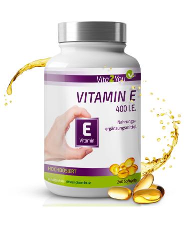 Vita2You Vitamin E 400 IU - 240 Softgel Capsules - 416mg Vit E - High Dose - 8 Months Supply - Premium Quality - Buy Online on GoSupps.com