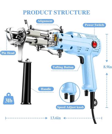 Riiai AK-III Pro Tufting Gun Kit - 2-in-1 Cut Pile Loop Pile, Speed Adjustable - Baby Blue - Buy Online on GoSupps.com