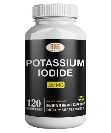 Potassium Iodide130 mg - KI Tablets- Potassium130 mg - USA Made Potassium Iodine Pills YODO Naciente Yoduro de potasio - 120 Tablets 120 Count (Pack of 1)