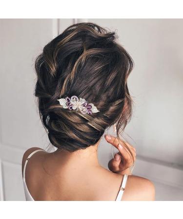 TseenYi Crystal Farfalla Hair Clip Rhinestone Wedding Hair Clip Shiny Bridal Crystal Decorative Hair Clip Gold Bow Crystal Hairpin Wedding Women and Girls (Purple Crystal) - Buy Online on GoSupps.com