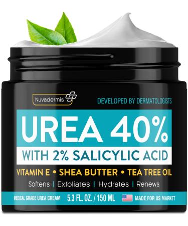 Urea Cream 40 Percent for Feet - 40% Urea Foot Repair Lotion - Maximum Strength For Dry Cracked Heels - 2% Salicylic Acid, Shea Butter, Tea Tree Oil, Vitamin E - Hand Dry Skin Callus Remover, 5.29 oz