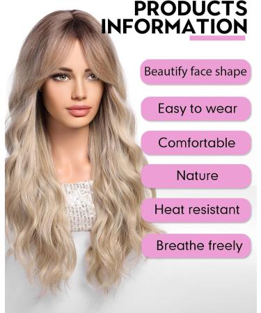 WOKESTAR Long Light Blonde Synthetic Hair Wig with Curtain Fringe for Women - Buy Online on GoSupps.com