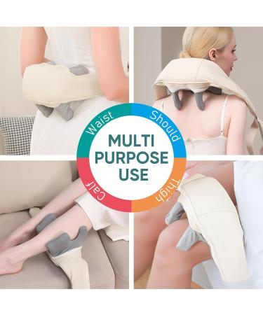 Neck & Shoulder Shiatsu Massage Device with Heat - Electric Silicone Massage for Back Legs & Feet - Versatile & Comfortable Off-White Design - Buy Online on GoSupps.com