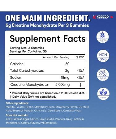 99.99% Creatine Monohydrate Gummies for Men & Women 5g Tasty Creatine Gummies for Muscle Strength Endurance Recovery & Sugar Free Gluten-Free Vegan Non-GMO 90 Count Strawberry 90 Count (Pack of 1) - Buy Online on GoSupps.com