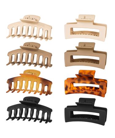 PALORA 8 Pack Large Hair Claw Clips, 4.3" Strong Hold Hair Clips for Women & Girls, 2 Styles Nonslip Matte Jaw Clip Big Hair Clamps for Long Thick Hair & Thin Hair -Color A