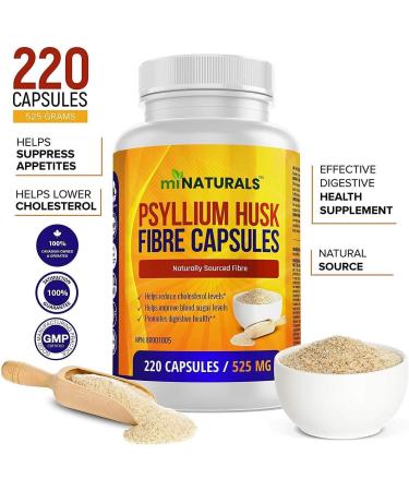 Psyllium Husk Fiber Capsules Supplement Natural Supports Digestive Health Eases Constipation 220 Capsules by miNATURALS - Buy Online on GoSupps.com
