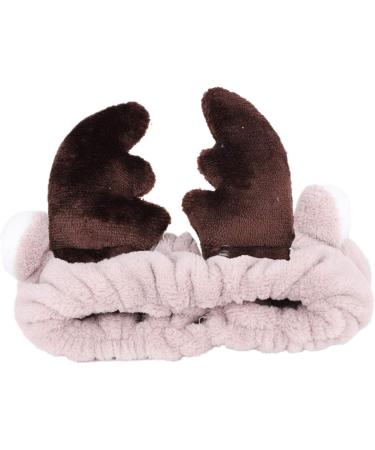 Lovely Reindeer Shape Makeup Headband Lint Hair Loop Elastic Cute Hair Band With Horns for Shower Make Up Christmas Cosplay (Khaki) - Buy Online on GoSupps.com