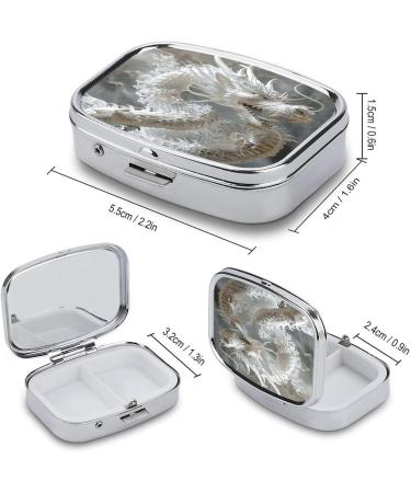 White Dragon Style Pill Box - 2 Compartment Decorative Metal Pill Organizer for Pocket & Purse - Portable Medicine Case - Buy Online on GoSupps.com