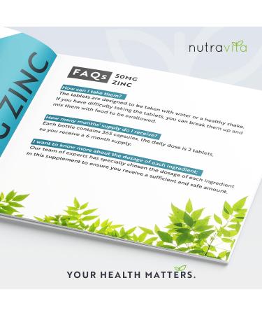 Nutravita Zinc Tablets 50mg 365 Vegan Tablets - 6 Months Supply | High Strength Immune System Support, Made in UK - Buy Online on GoSupps.com