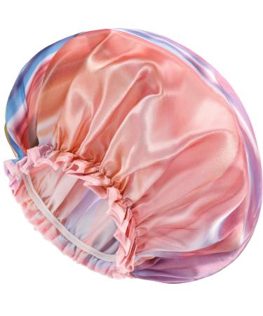 mikimini Large Shower Cap for Women  Oversized Waterproof Shower Cap  Reusable  Washable  Pink Fashionable Shower Cap X-Large Pack of 1 Pink River XL/1PC Pink River