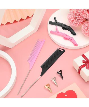 27 Pieces Hair Braiding Set - Parting Ring, Pintail Comb, Wide Teeth Clip (Pink/Black) - Buy Online on GoSupps.com
