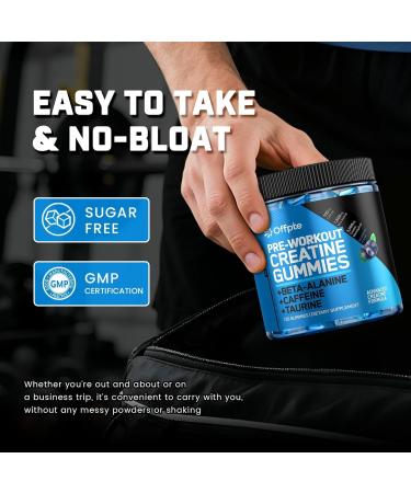 Pre Workout Gummies for Men & Women, PreWorkout with Creatine Monohydrate, Beta-Alanine,Taurine for Strength & Endurance, Energy Chews, Sugar-Free, Vegan, 120 Gummies, Blueberry Flavor Blueberry-A - Buy Online on GoSupps.com