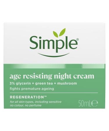 Simple Regeneration Age Resisting Night Cream with 3% Glycerin Green Tea and Mushroom Extract Moisturiser for Overnight Skin Rejuvenation 50 ml