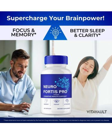 Vitavault Neuro Fortis Pro Brain Supplement - Neuro Fortis Pro Official Formula - NeuroFortis Pro Extra Strength with Ginkgo Biloba Extract Siberian Ginseng Extract - NeuroFortisPro Reviews (5 Pack) - Buy Online on GoSupps.com
