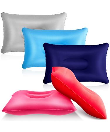 Maitys 5 Pieces Inflatable Travel Pillow Portable Compact Air Pillow Flocked Fabric Backpacking Pillow for Camping Hiking Home Office Sleeping Neck Head Lumbar Support Airplane Trip 5 Colors