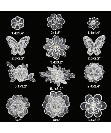 Zcketo 12 Pcs White Embroidery Lace Flower Rose Butterfly Patches - DIY Sewing Craft Appliques for Clothes, Bags, Hats & Wedding Decor - Buy Online on GoSupps.com