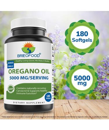 Brieofood Oregano Oil 5000mg/Serving - Immune Support Supplement with Carvacrol - 180 Softgels - Buy Online on GoSupps.com