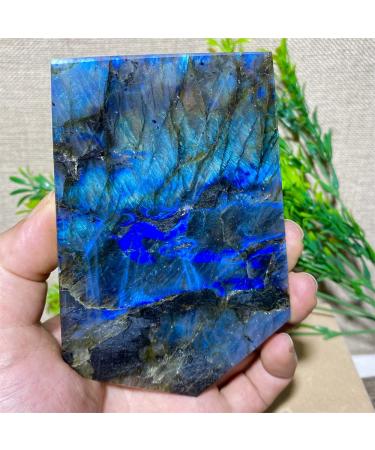 Crystal Hole Natural Sphere Blue Light Labradorite Slab Stone Natural Slice Crystal Yellow Feng Shui Minerals Ornaments Home Decoration 1pc Crystal Hole 320-350g