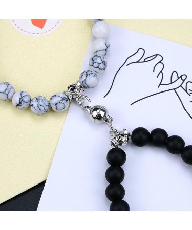 Luokifur Heart Magnetic Tar Bound Bracelets for Couples - Adjustable Pearl & Matt Stone Friendship Gifts in Black & White - Buy Online on GoSupps.com