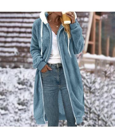 Buy Hanxiulin Light Blue Oversized Winter Hoodie Coat | Plush Fleece Jacket & Quilted Outerwear for Ladies Ultimate Warmth & Comfort - Buy Online on GoSupps.com