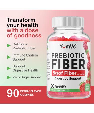 Yum-Vs Prebiotic Fiber Gummies: 5g Digestive Aid for Adults & Kids - Keto Friendly Daily Fiber Supplement - Unflavored - 90 Count - Buy Online on GoSupps.com