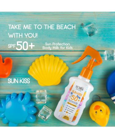 Victoria Beauty Sun Kiss SPF 50+ Kids Sunscreen Spray 200ml - Water-Resistant Dermatologically-Tested Sun Cream for Sensitive Skin - Broad-Spectrum UVA & UVB Protection - Buy Online on GoSupps.com