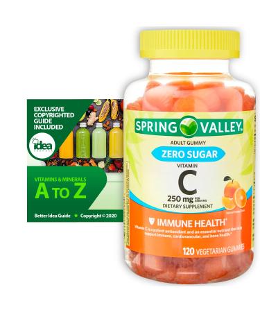 Spring Valley Zero Sugar Vitamin C Gummies Dietary Supplement 250 mg 120 Ct Bundle with Exclusive Vitamins & Minerals - A to Z - Better Idea Guide (2 Items) 120 Count (Pack of 1) - Buy Online on GoSupps.com