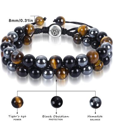 Buy 2 Pieces Tiger Eye & Obsidian Stone Bracelets | Lava Stone Essential Oil Diffuser Bracelets International Shipping - Buy Online on GoSupps.com