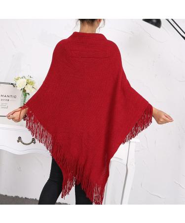 Warm Ladies Triangular Scarf - Cozy Watermelon Red Autumn Wrap with Button Bib - Buy Online on GoSupps.com