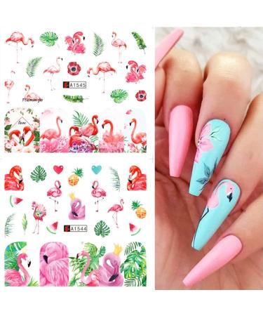 Summer Flamingo and Green Leaf Nail Art Stickers Decals - 12 Sheets - Buy Online on GoSupps.com