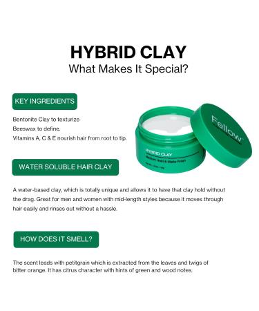 Fellow Barber Hybrid Clay - Premium Water-Based Hair Clay for Medium Hold & Matte Finish | 100% Natural Paraben & Cruelty Free - 1.5 oz - Buy Online on GoSupps.com