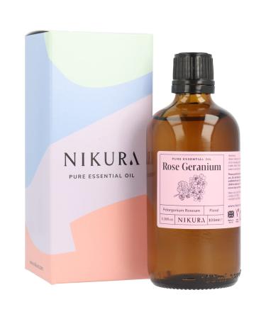 Nikura Rose Geranium Essential Oil - 100ml | 100% Pure Natural Oils | Perfect for Skincare Stress Relief Aromatherapy Diffusers | Great for Self Care Massage Deodorant | Vegan & UK Made Rose Geranium 100 ml (Pack of 1)