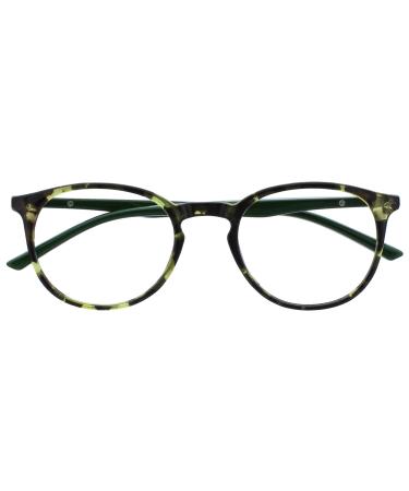 Opulize Met Green Tortoiseshell Reading Glasses Large Round Comfortable Mens Womens Spring Hinges R60-6 +1.00 +1.00 Magnification Green Tortoiseshell Front With Moss Green Arms