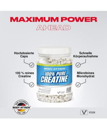 Body Attack 100% Pure Creatine Capsules - 600 Count | Sports Nutrition Supplement for Energy & Performance - Ship Internationally - Buy Online on GoSupps.com