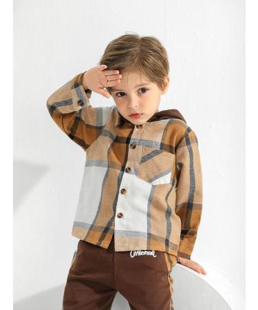 Naiyafly Toddler Boys Hoodie Plaid Sweatshirt + Pants Set | 18-24 Months | Khaki Plaid Tracksuit for Kids - Buy Online on GoSupps.com