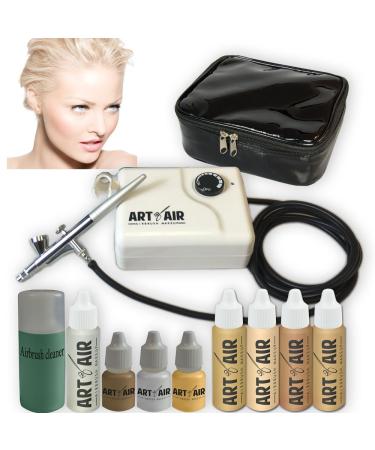 Art of Air FAIR Complexion Professional Airbrush Cosmetic Makeup System / 4pc Foundation Set with Blush, Bronzer, Shimmer and Primer Makeup Airbrush Kit