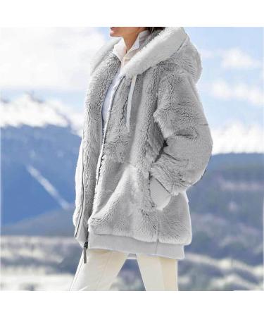 Ronony Teddy Mantel Women's Long Plush Jacket - Stylish Winter Coat with Zip Hoodie Fleece Teddy Jacket in Gray - Perfect for Cold Weather - Buy Online on GoSupps.com