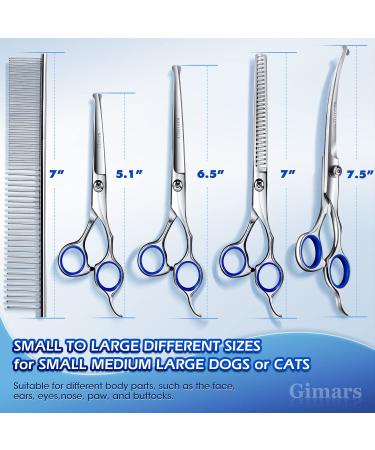 Gimars 6 in 1 Professional Titanium Coated Stainless Steel Dog Grooming Scissors - Safety Round Tip Heavy Duty Pet Scissors for Dogs, Cats, and More - Blue - Buy Online on GoSupps.com