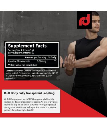 R&D Body Micronized Creatine Monohydrate - 100% Pure High Potency Formula for Enhanced Strength Power and Endurance 5g per Serving 250g 1.1 Pound (Pack of 1) - Buy Online on GoSupps.com