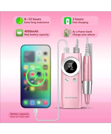 Portable Electric Nail Drill Machine 45000 RPM Rechargeable Manicure Pedicure Set with 12 Bits - AUROHOPE Lovely Pink - Buy Online on GoSupps.com