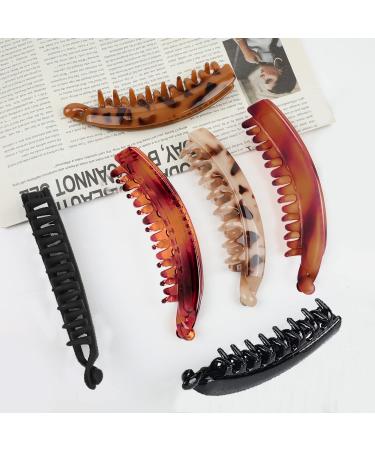 6 Pcs Large Banana Clips - Non-Slip Strong Hold Hair Clips for Thick and Fine Hair - Women and Girls - Black, Brown, Leopard - Buy Online on GoSupps.com