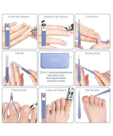 12-Part Stainless Steel Manicure Set for Men & Women - Professional Nail Care & Pedicure Kit - Perfect for Travel - Duaiu Blue - Buy Online on GoSupps.com