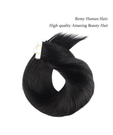 AB Amazing Beauty Hair Tape Extensions - Real Remy Human Hair Semi-Permanent Invisible & Reusable - 50g 20 Pieces 35cm Black #1 - Buy Online on GoSupps.com