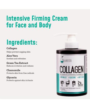 Nuventin Collagen Firming Cream with Aloe Vera & Green Tea - Anti Aging Moisturizer for Dry, Sagging Skin - 15 Fl Oz - Buy Online on GoSupps.com