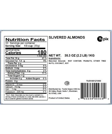 Yupik Nuts Raw Almonds Slivered 35.2 Ounce - Buy Online on GoSupps.com