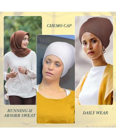 4-Piece Women's Hijab Caps | Soft Beanie Sleep Hats | Long Hair | Black White Grey Brown - Buy Online on GoSupps.com