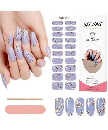 Kalolary 20PCS Nail Gel Polish Strips Full Wraps Nail Polish Stickers Cured Gel Nail Strips Self-Adhesive Gel Nail Wrap Stickers Decals with Nail File and Stick(UV/LED Lamp Required) (NJTZ-NG200284)