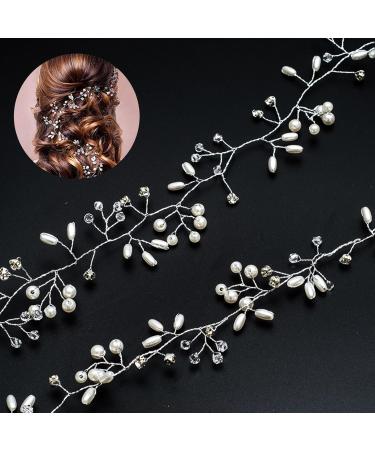 Wedding Hair Accessories for Women Pearl Rhinestone Headband Vine for Bridesmaid Flowergirls Prom Party Long Handmade Wedding Hair Vine Bride Headband (20 inches 50cm Silver) - Buy Online on GoSupps.com